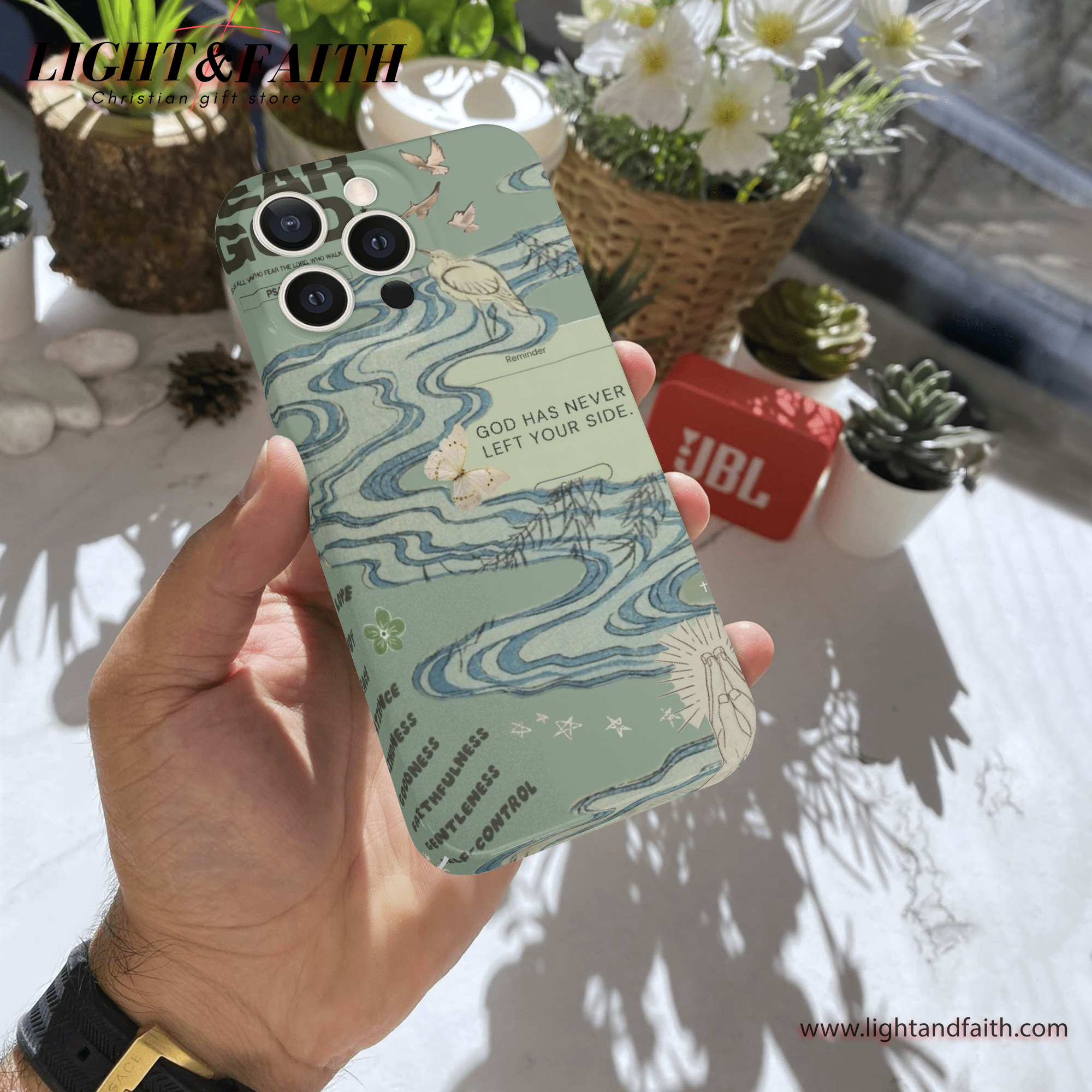 Christian Encouragement Phone Case – Faith River Illustration & God’s Presence Quote, Christian Phone Case, Bible Verse Phone Case, Religious Gift, PCLAF50